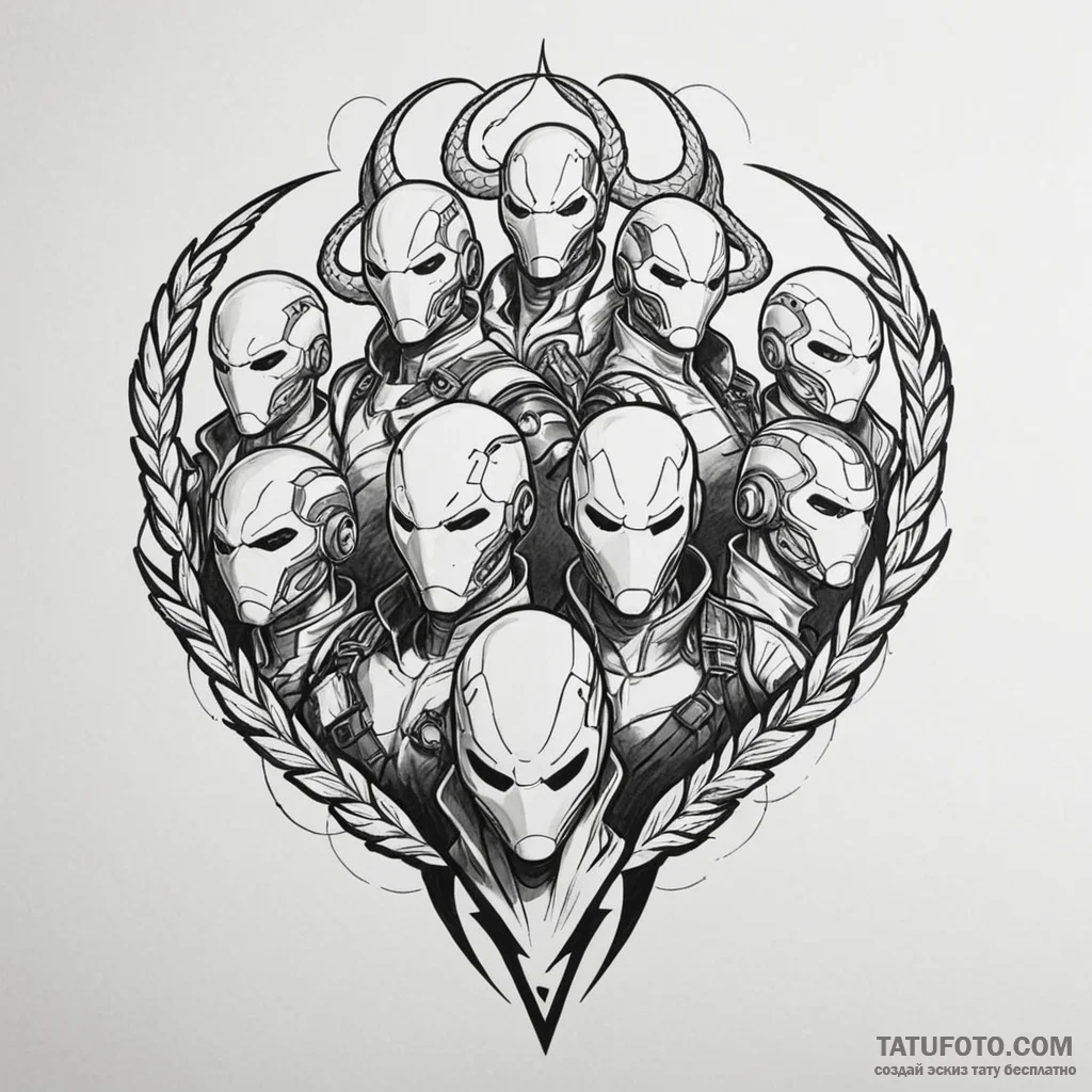 A minimalist tattoo of the five members of th... - эскиз тату (№1750395266_0, 20.06.2025 04:54) — Tatufoto.com