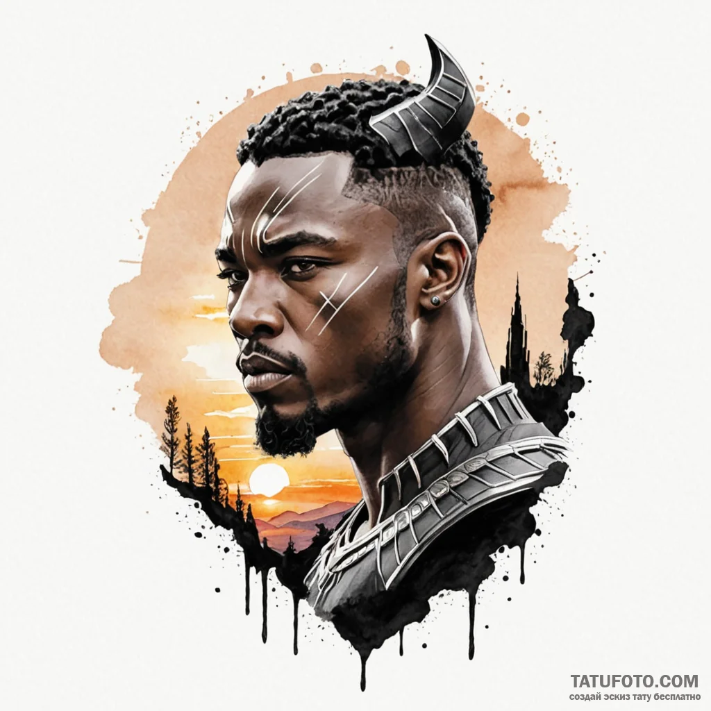 A watercolor sketch of the wakandan sunset, - эскиз тату (№1750395986_0, 20.06.2025 05:06) — Tatufoto.com