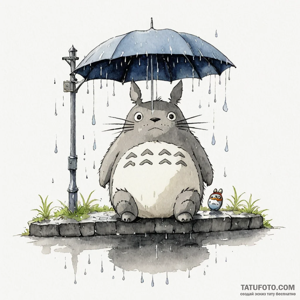 A watercolor sketch tattoo of totoro from my... - эскиз тату (№1750396065_0, 20.06.2025 05:07) — Tatufoto.com