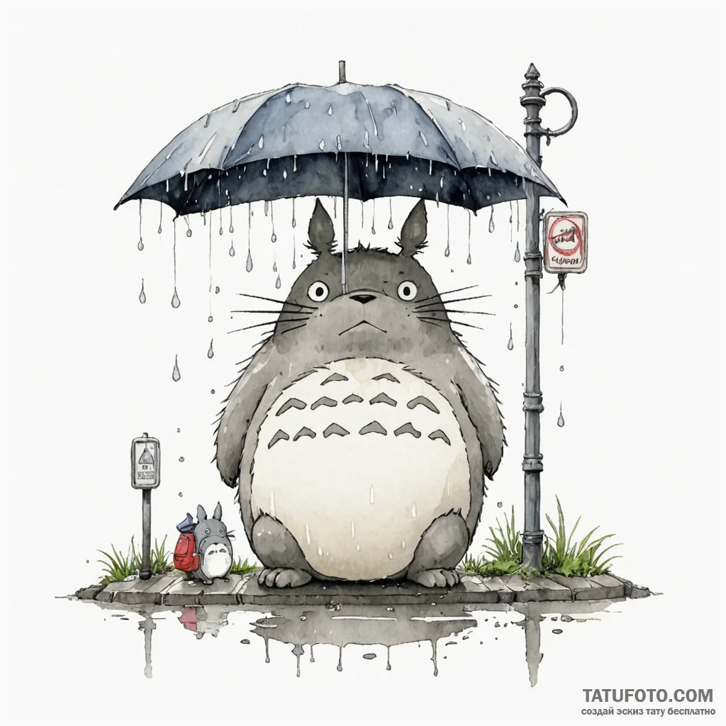A watercolor sketch tattoo of totoro from my... - эскиз тату (№1750396065_1, 20.06.2025 05:07) — Tatufoto.com