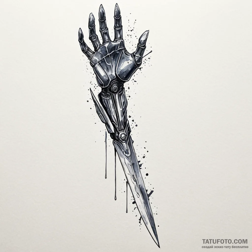 A watercolor sketch of the t-1000's blade arm... - эскиз тату (№1750396152_1, 20.06.2025 05:09) — Tatufoto.com