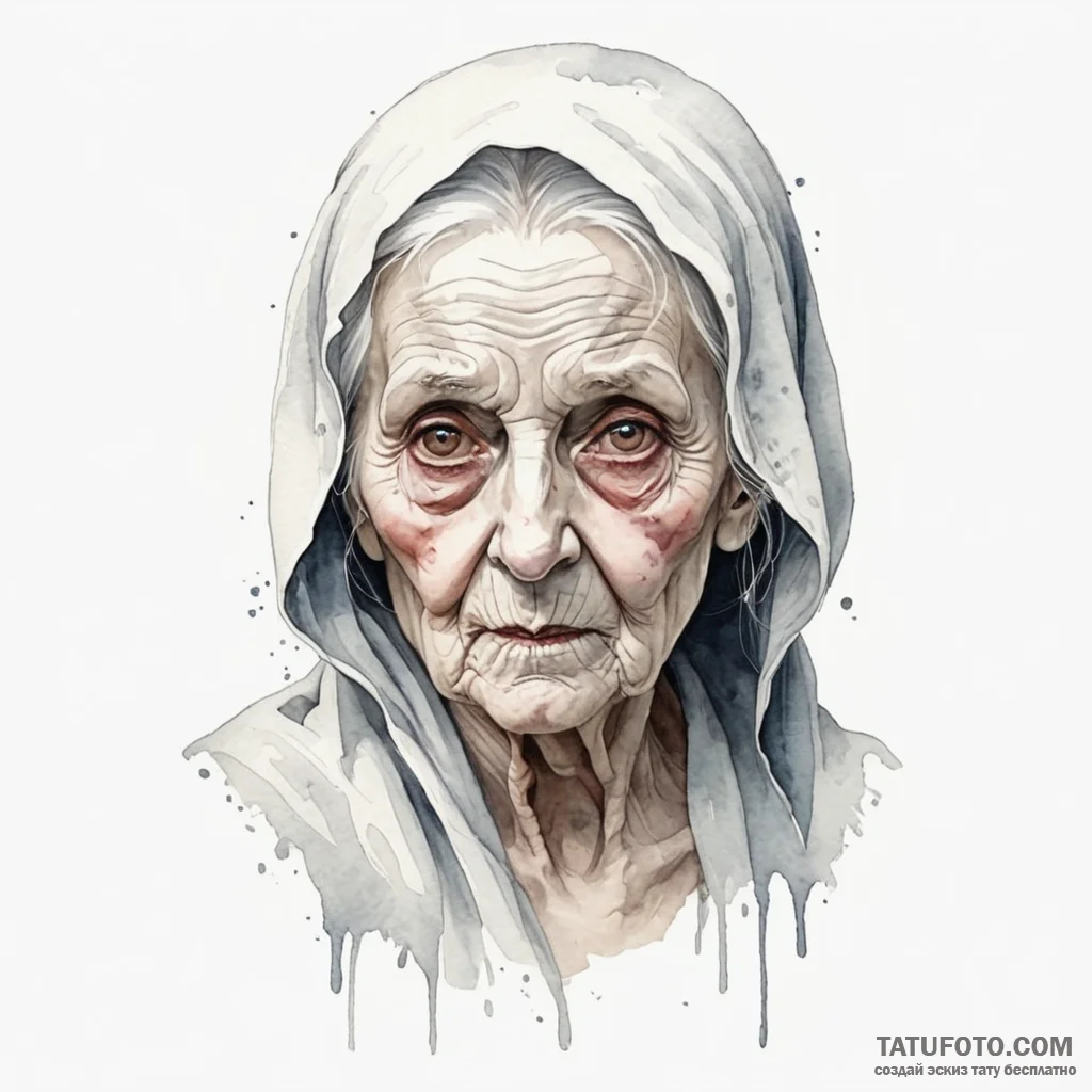 A watercolor sketch of the old woman ghost fr... - эскиз тату (№1750397776_0, 20.06.2025 05:36) — Tatufoto.com