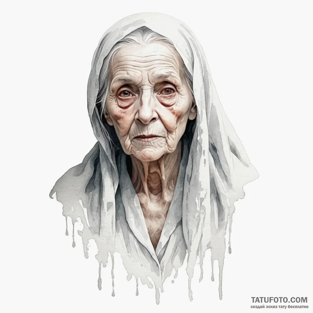 A watercolor sketch of the old woman ghost fr... - эскиз тату (№1750397776_1, 20.06.2025 05:36) — Tatufoto.com