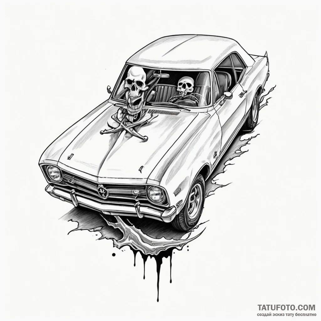 A neo-traditional tattoo of a "death proof" c... - эскиз тату (№1750397856_0, 20.06.2025 05:37) — Tatufoto.com