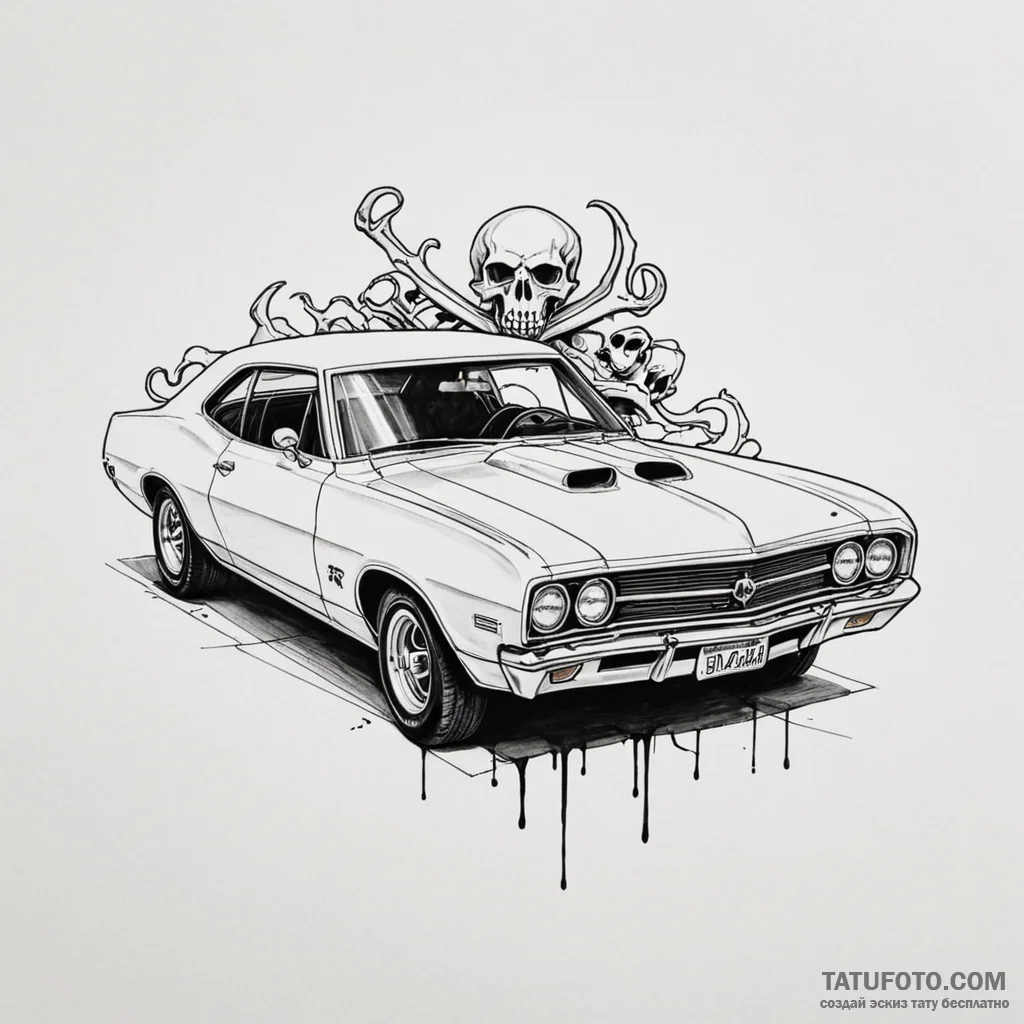 A neo-traditional tattoo of a "death proof" c... - эскиз тату (№1750397856_1, 20.06.2025 05:37) — Tatufoto.com