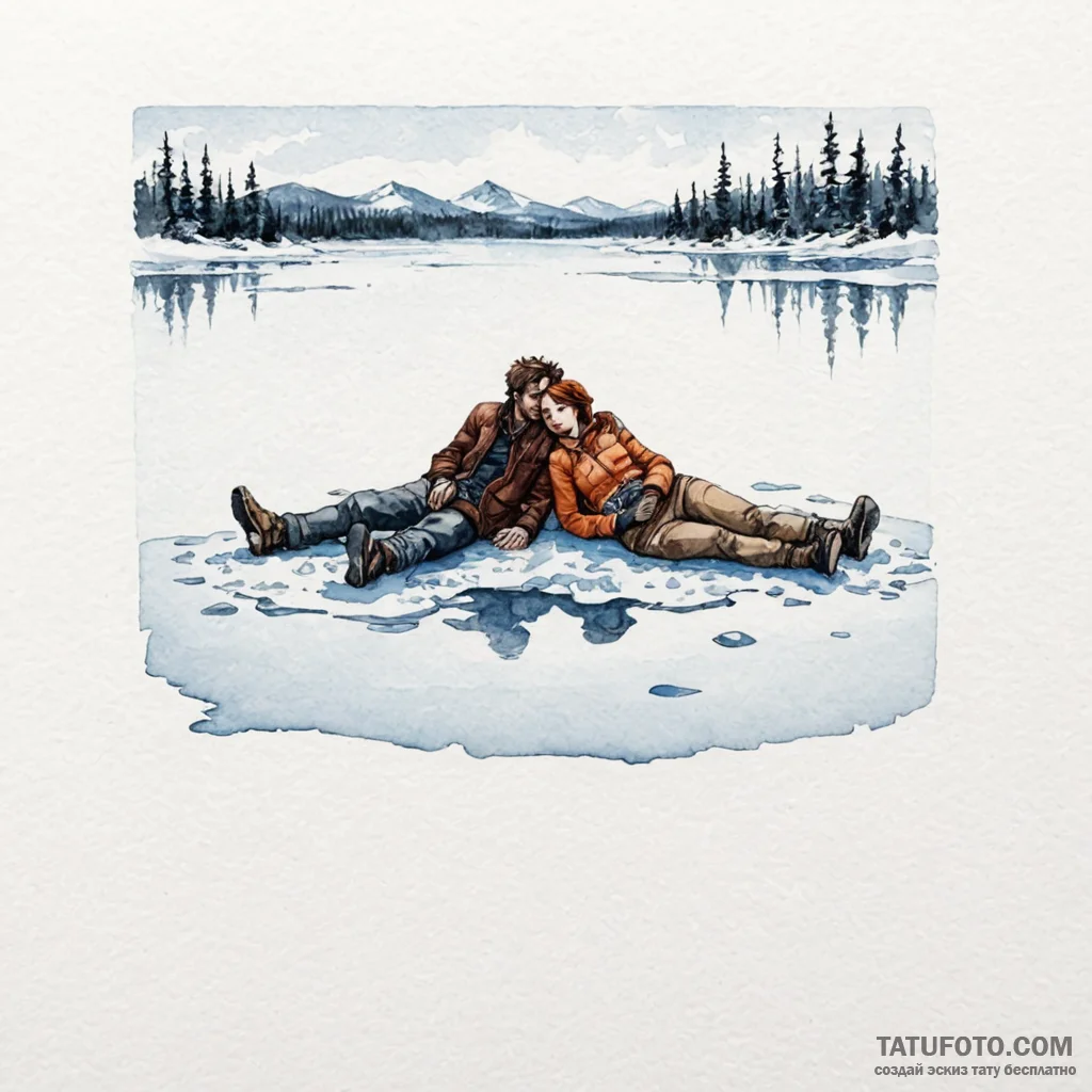 A watercolor sketch of joel and clementine ly... - эскиз тату (№1750398179_0, 20.06.2025 05:42) — Tatufoto.com