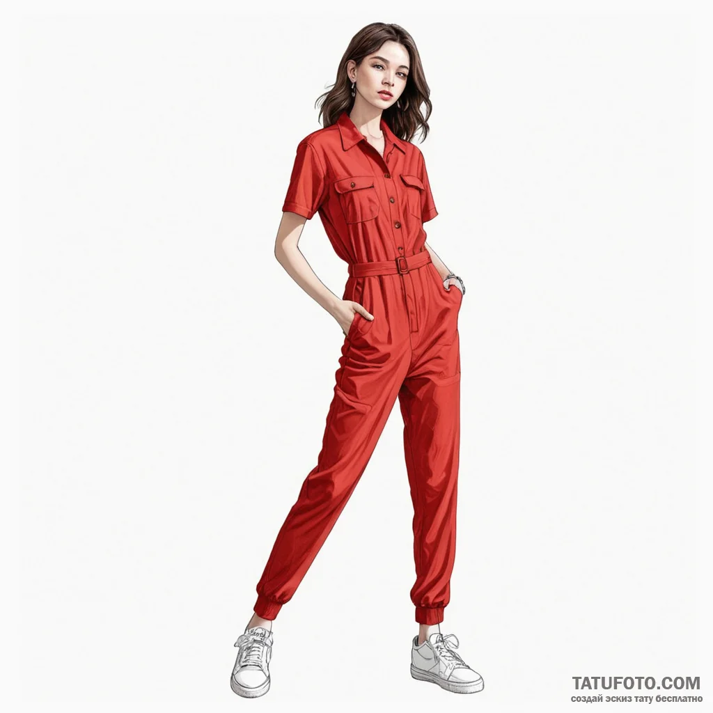 A minimalist tattoo of a single, red jumpsuit... - эскиз тату (№1750399641_0, 20.06.2025 06:07) — Tatufoto.com