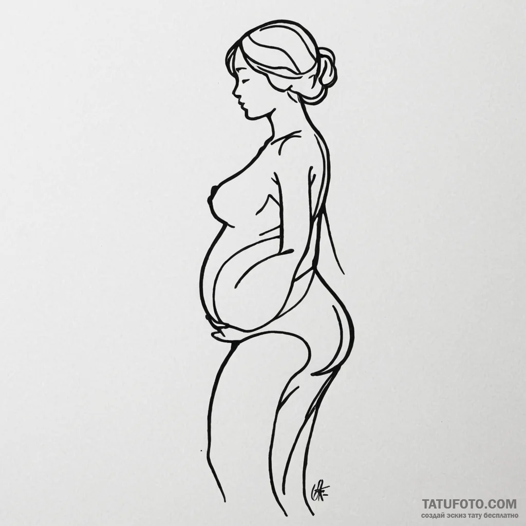 A powerful linework tattoo of a pregnant woma... - эскиз тату (№1750399722_1, 20.06.2025 06:08) — Tatufoto.com