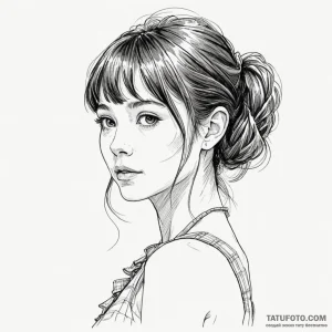 A linework tattoo of the "perfect girl" from... - эскиз тату (№1750399974_0, 20.06.2025 06:12) — Tatufoto.com