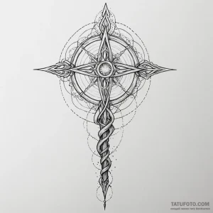 A linework tattoo of the elder wand, detailed... - эскиз тату (№1750400398_0, 20.06.2025 06:19) — Tatufoto.com