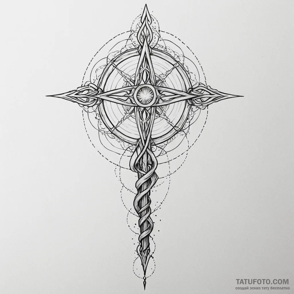 A linework tattoo of the elder wand, detailed... - эскиз тату (№1750400398_0, 20.06.2025 06:19) — Tatufoto.com
