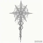 A linework tattoo of the elder wand, detailed… — эскиз тату (№1750400398_1, 20.06.2025 06:19) — Tatufoto.com