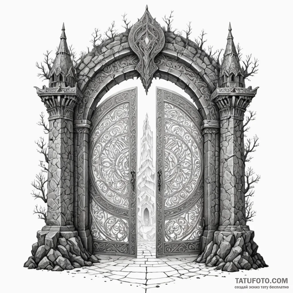 A dotwork tattoo design of the doors of durin... - эскиз тату (№1750401408_1, 20.06.2025 06:36) — Tatufoto.com