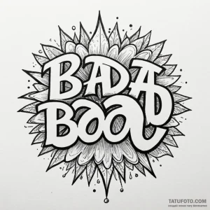 A chicano lettering tattoo of "bada boom. big... - эскиз тату (№1750401828_1, 20.06.2025 06:43) — Tatufoto.com