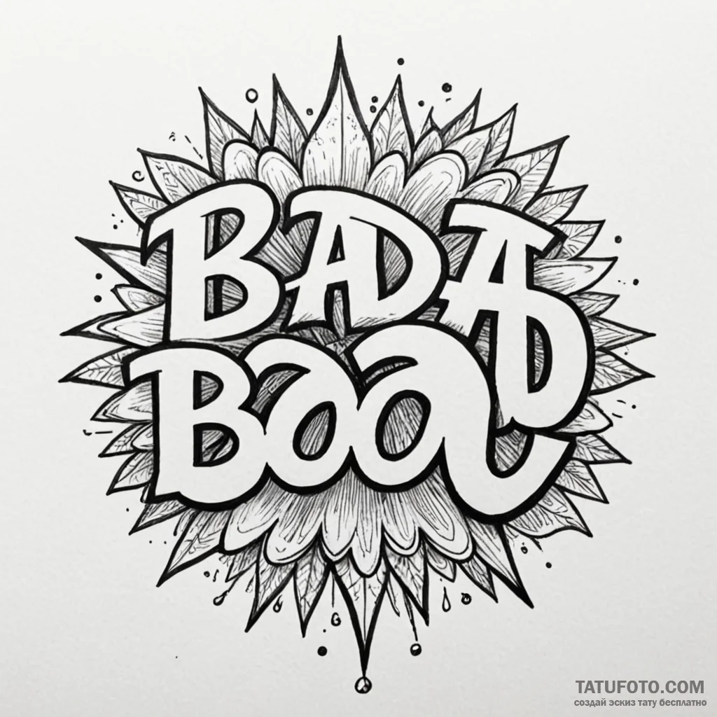 A chicano lettering tattoo of "bada boom. big... - эскиз тату (№1750401828_1, 20.06.2025 06:43) — Tatufoto.com