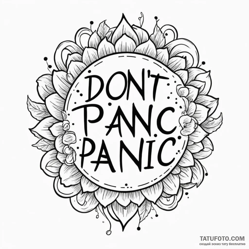 A neo-traditional design of the "don't panic"... - эскиз тату (№1750402251_0, 20.06.2025 06:50) — Tatufoto.com