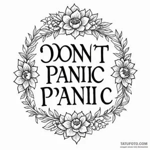 A neo-traditional design of the "don't panic"... - эскиз тату (№1750402251_1, 20.06.2025 06:50) — Tatufoto.com