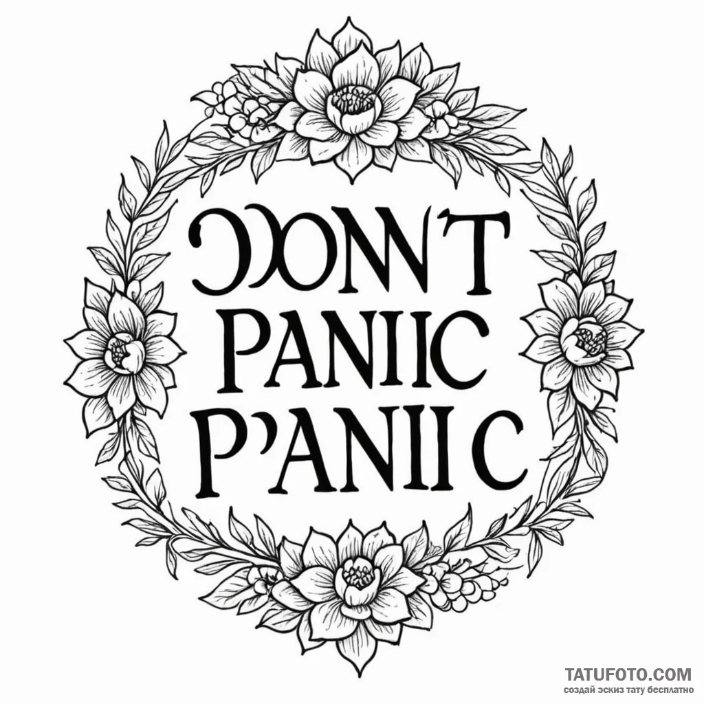 A neo-traditional design of the "don't panic"... - эскиз тату (№1750402251_1, 20.06.2025 06:50) — Tatufoto.com