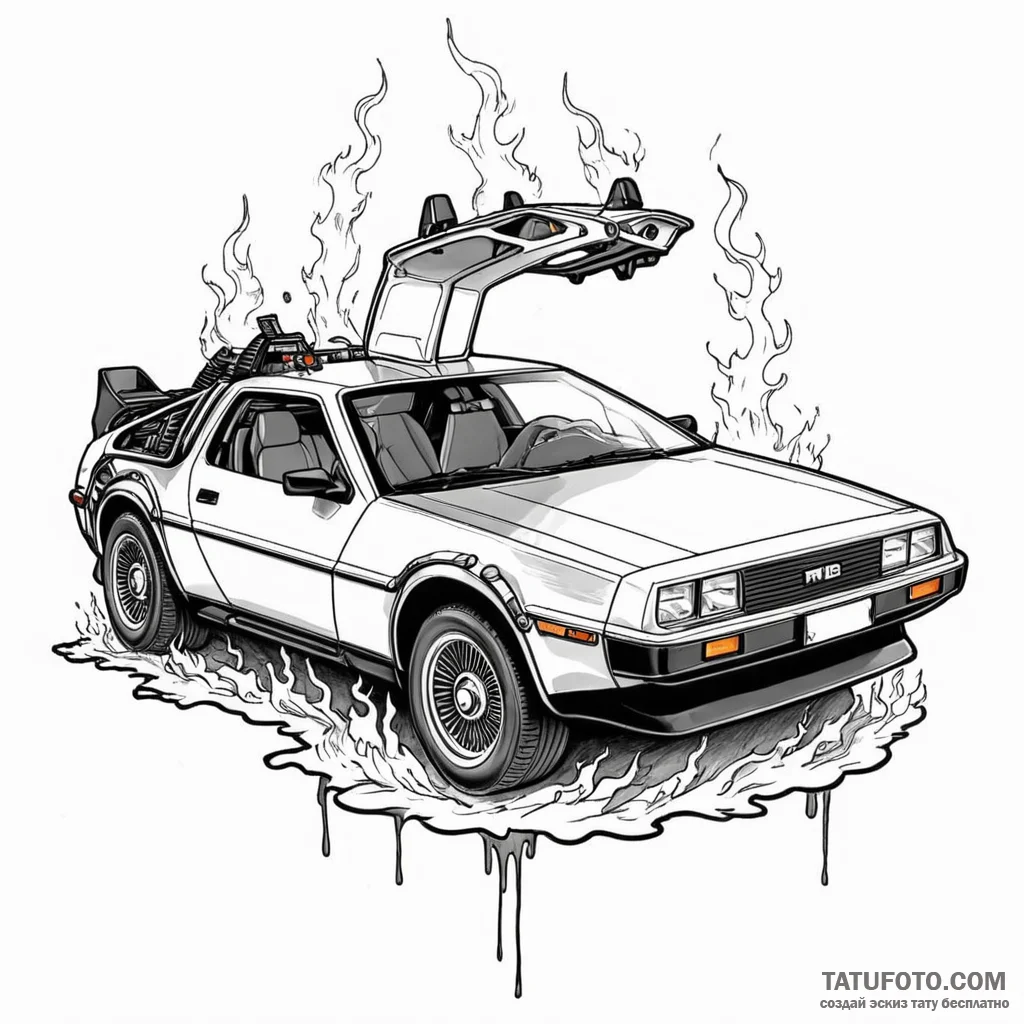 126. a neo-traditional tattoo of the delorean... - эскиз тату (№1750402504_0, 20.06.2025 06:55) — Tatufoto.com