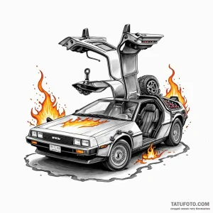 126. a neo-traditional tattoo of the delorean... - эскиз тату (№1750402504_1, 20.06.2025 06:55) — Tatufoto.com