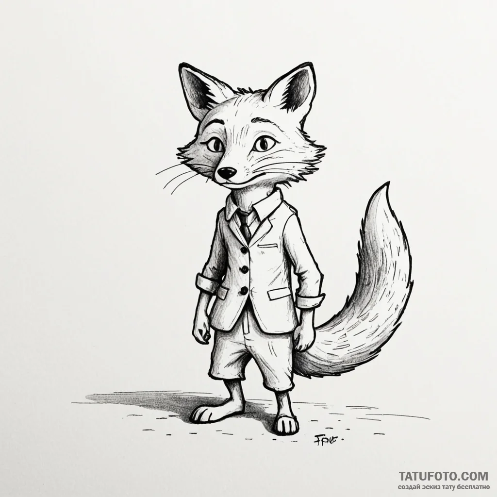 A minimalist tattoo of the fox from fantastic... - эскиз тату (№1750403157_0, 20.06.2025 07:05) — Tatufoto.com