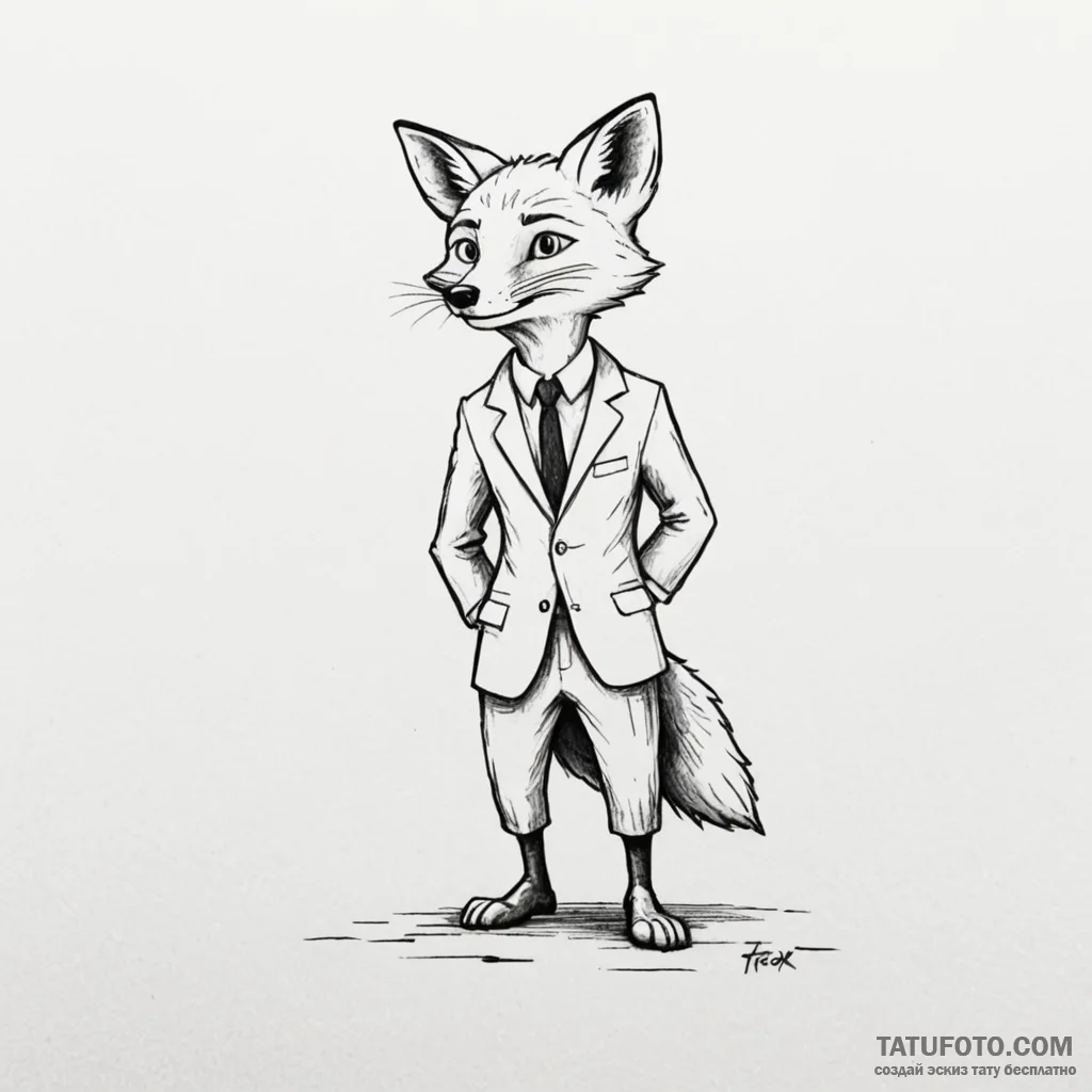A minimalist tattoo of the fox from fantastic... - эскиз тату (№1750403157_1, 20.06.2025 07:05) — Tatufoto.com