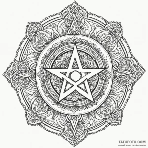 A dotwork design of a pentagram, surrounded b... - эскиз тату (№1750403242_0, 20.06.2025 07:07) — Tatufoto.com
