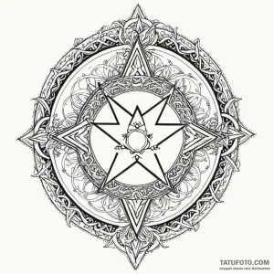 A dotwork design of a pentagram, surrounded b... - эскиз тату (№1750403242_1, 20.06.2025 07:07) — Tatufoto.com