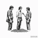 A trash polka tattoo of the coin toss scene f… — эскиз тату (№1750404055_1, 20.06.2025 07:20) — Tatufoto.com