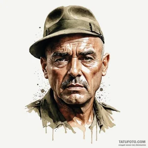 A watercolor sketch of colonel kurtz's face e... - эскиз тату (№1750405967_0, 20.06.2025 07:52) — Tatufoto.com