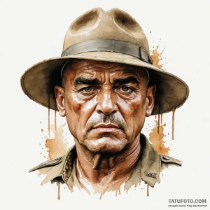 A watercolor sketch of colonel kurtz's face e... - эскиз тату (№1750405967_1, 20.06.2025 07:52) — Tatufoto.com