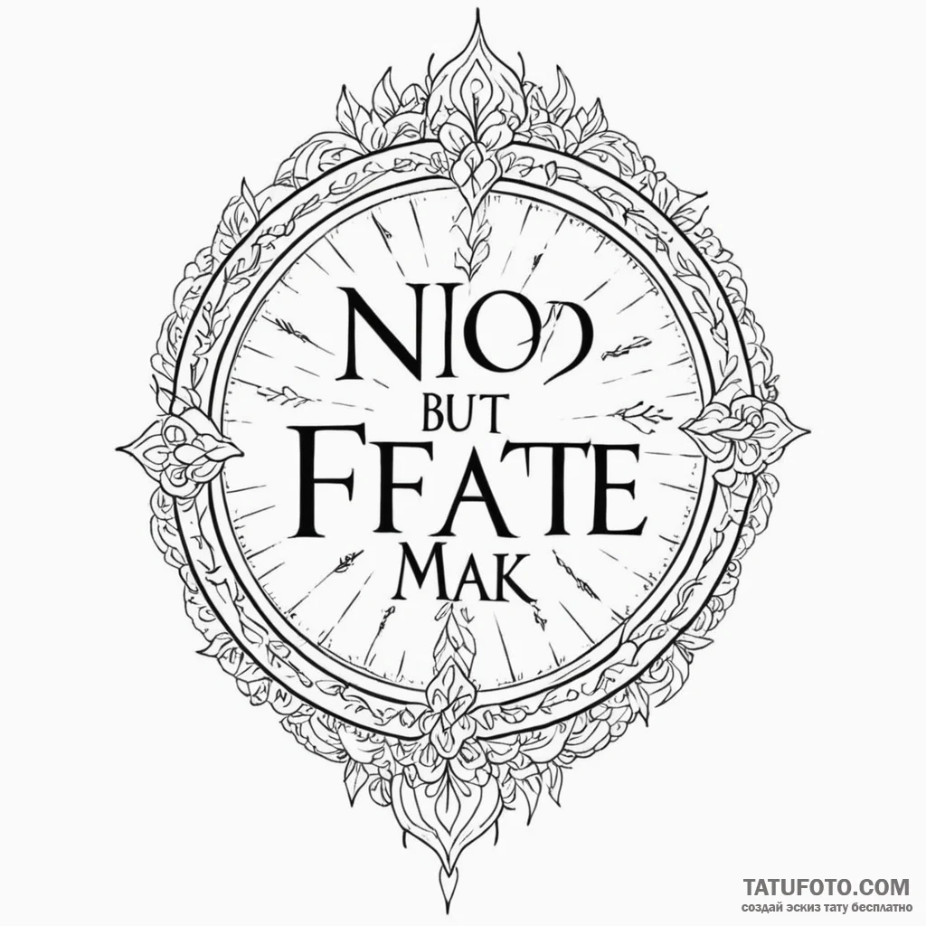 A graphic tattoo of the phrase "no fate but w... - эскиз тату (№1750406127_0, 20.06.2025 07:55) — Tatufoto.com