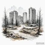 A watercolor sketch of the eerie, empty city… — эскиз тату (№1750406940_0, 20.06.2025 08:09) — Tatufoto.com