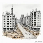 A watercolor sketch of the eerie, empty city… — эскиз тату (№1750406940_1, 20.06.2025 08:09) — Tatufoto.com