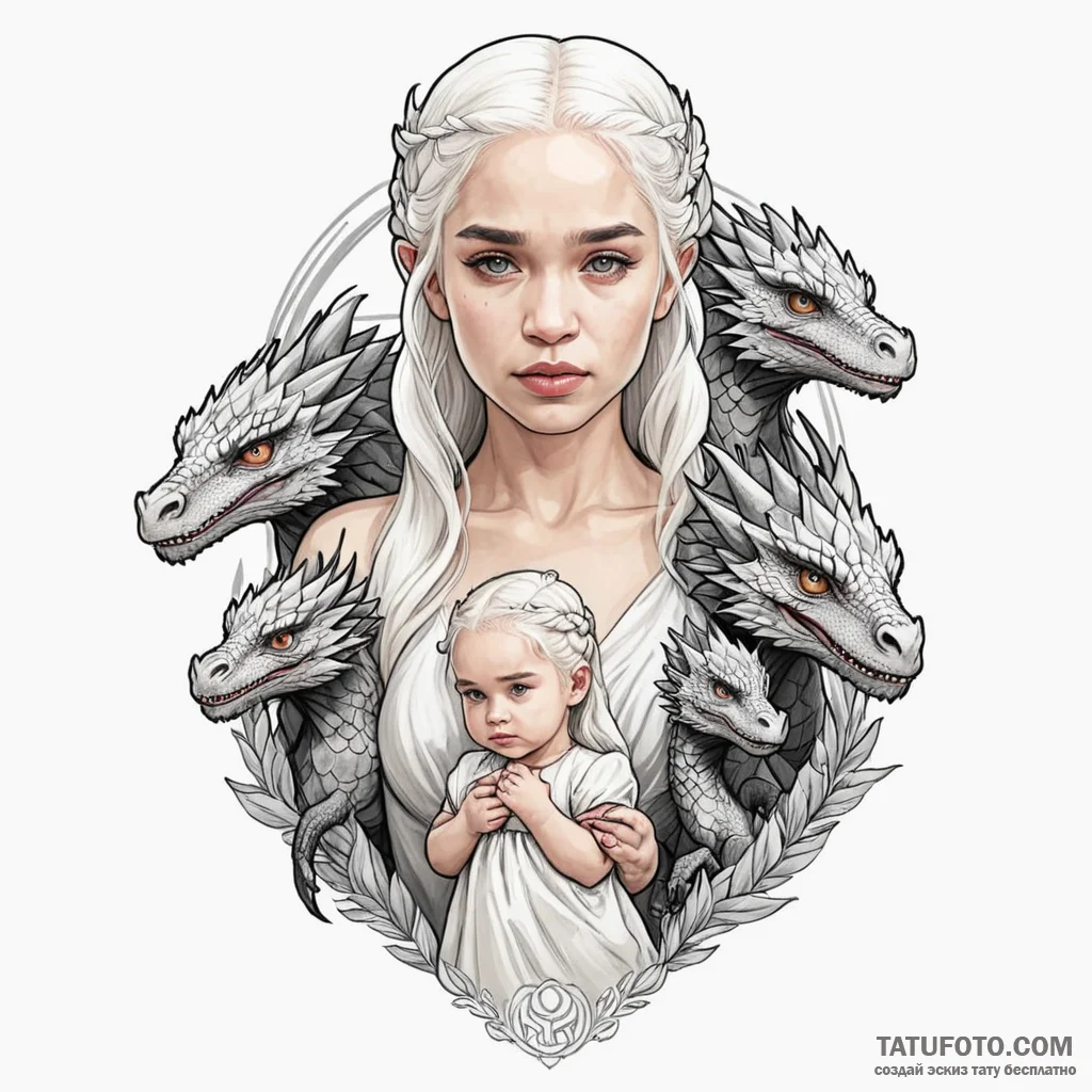 A neo-traditional portrait of daenerys targar... - эскиз тату (№1750407017_0, 20.06.2025 08:10) — Tatufoto.com
