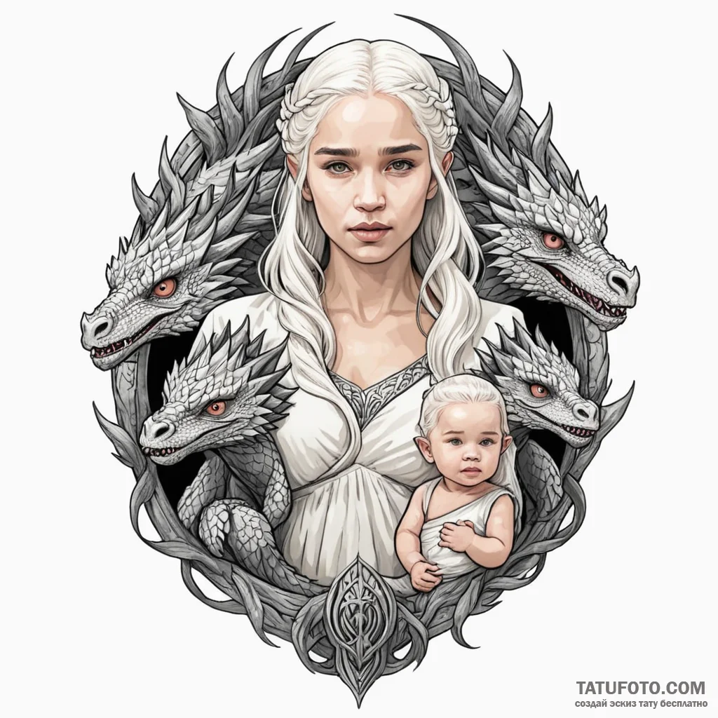 A neo-traditional portrait of daenerys targar... - эскиз тату (№1750407017_1, 20.06.2025 08:10) — Tatufoto.com