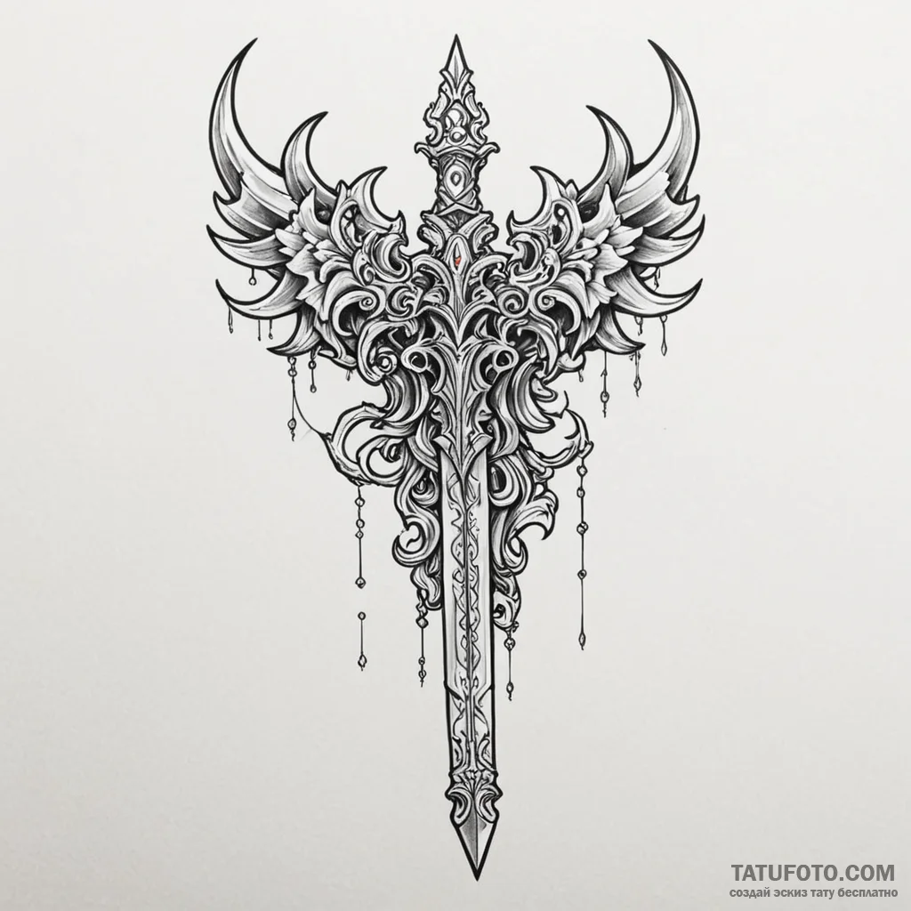 A neo-traditional design of a crysknife, orna... - эскиз тату (№1750407822_1, 20.06.2025 08:23) — Tatufoto.com