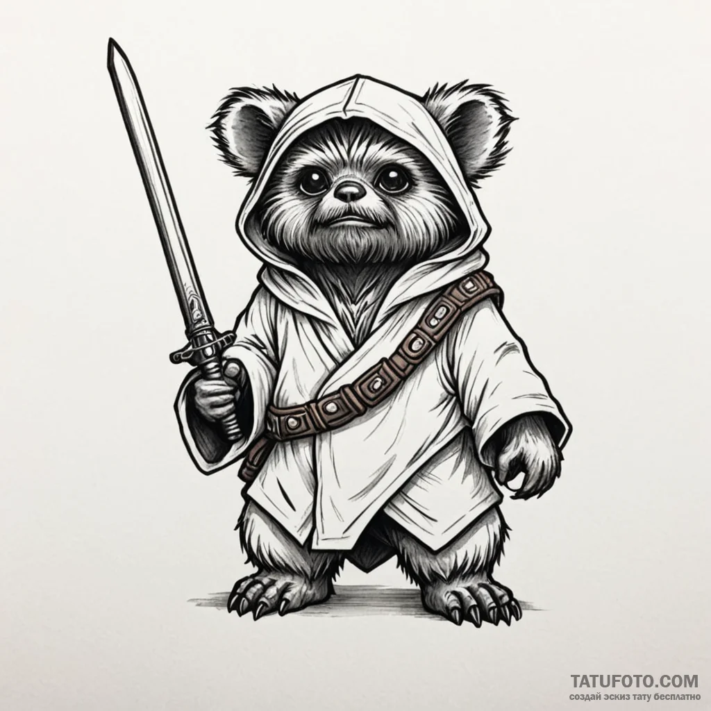 47. neo-traditional tattoo of an ewok, fierce... - эскиз тату (№1750410362_0, 20.06.2025 09:06) — Tatufoto.com