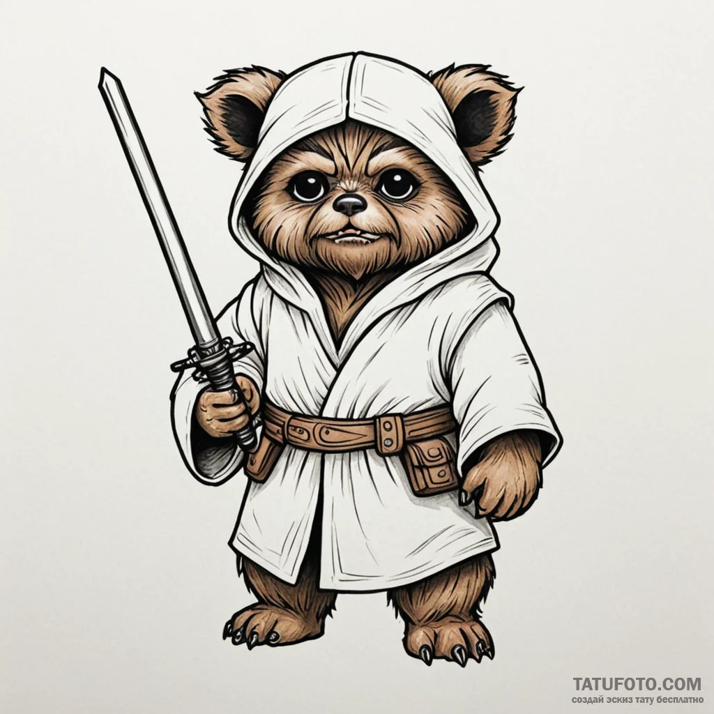 47. neo-traditional tattoo of an ewok, fierce... - эскиз тату (№1750410362_1, 20.06.2025 09:06) — Tatufoto.com