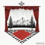 A surrealist tattoo sketch of the black lodge… — эскиз тату (№1750411192_0, 20.06.2025 09:19) — Tatufoto.com