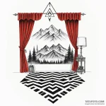 A surrealist tattoo sketch of the black lodge… — эскиз тату (№1750411192_1, 20.06.2025 09:19) — Tatufoto.com