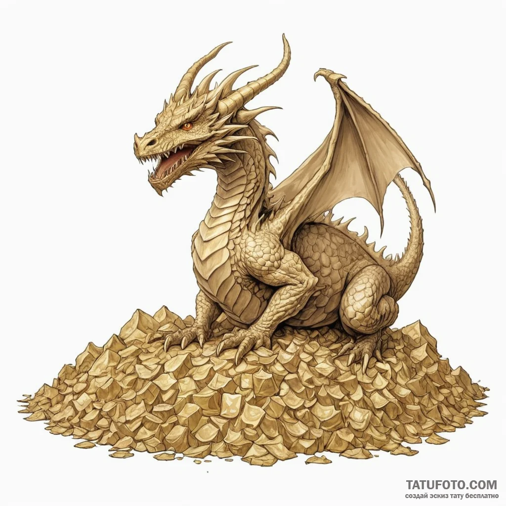 A sketch of smaug the dragon on his pile of g... - эскиз тату (№1750411439_0, 20.06.2025 09:23) — Tatufoto.com