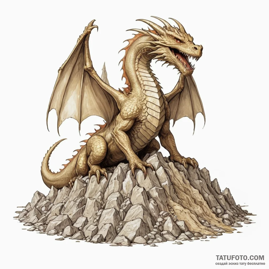A sketch of smaug the dragon on his pile of g... - эскиз тату (№1750411439_1, 20.06.2025 09:23) — Tatufoto.com