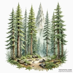 A watercolor sketch of the forests of endor. - эскиз тату (№1750412245_0, 20.06.2025 09:37) — Tatufoto.com