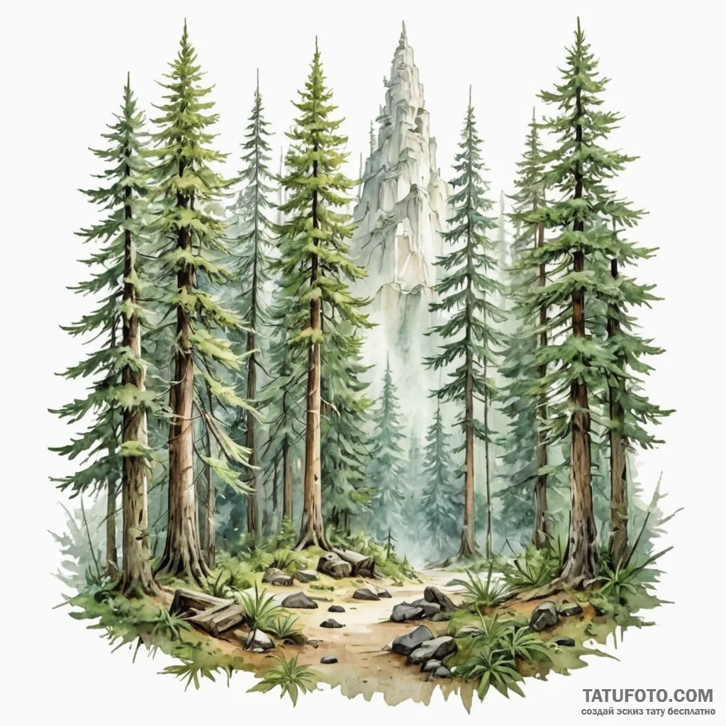 A watercolor sketch of the forests of endor. - эскиз тату (№1750412245_0, 20.06.2025 09:37) — Tatufoto.com