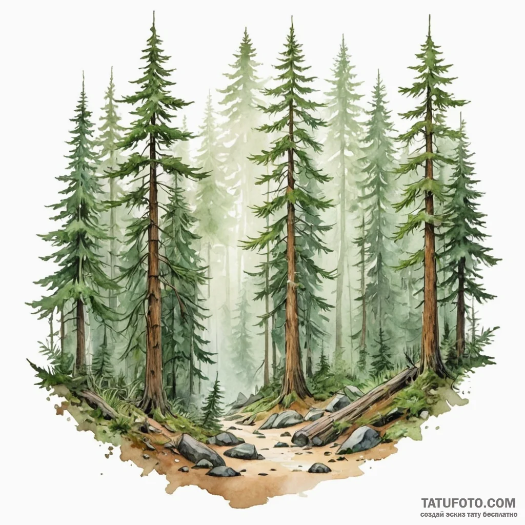 A watercolor sketch of the forests of endor. - эскиз тату (№1750412245_1, 20.06.2025 09:37) — Tatufoto.com
