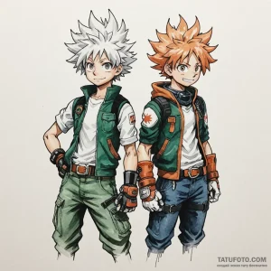 A watercolor sketch of the main characters fr... - эскиз тату (№1750412407_0, 20.06.2025 09:40) — Tatufoto.com