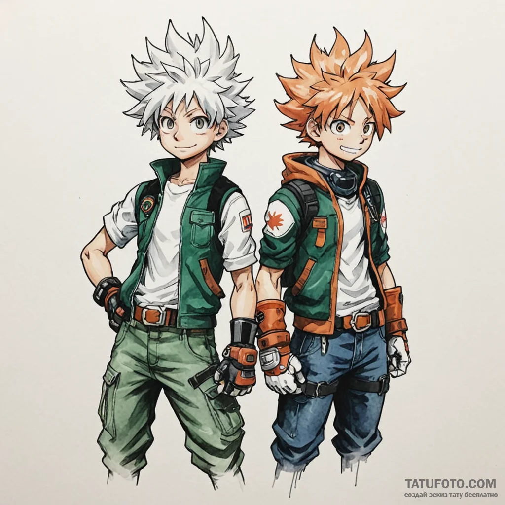 A watercolor sketch of the main characters fr... - эскиз тату (№1750412407_0, 20.06.2025 09:40) — Tatufoto.com
