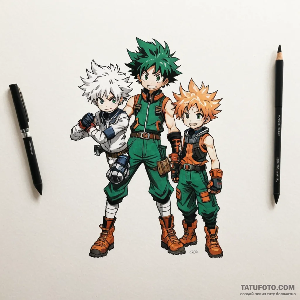 A watercolor sketch of the main characters fr... - эскиз тату (№1750412407_1, 20.06.2025 09:40) — Tatufoto.com