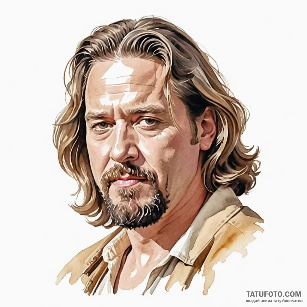A watercolor portrait of jeff "the dude" lebo... - эскиз тату (№1750413214_0, 20.06.2025 09:53) — Tatufoto.com